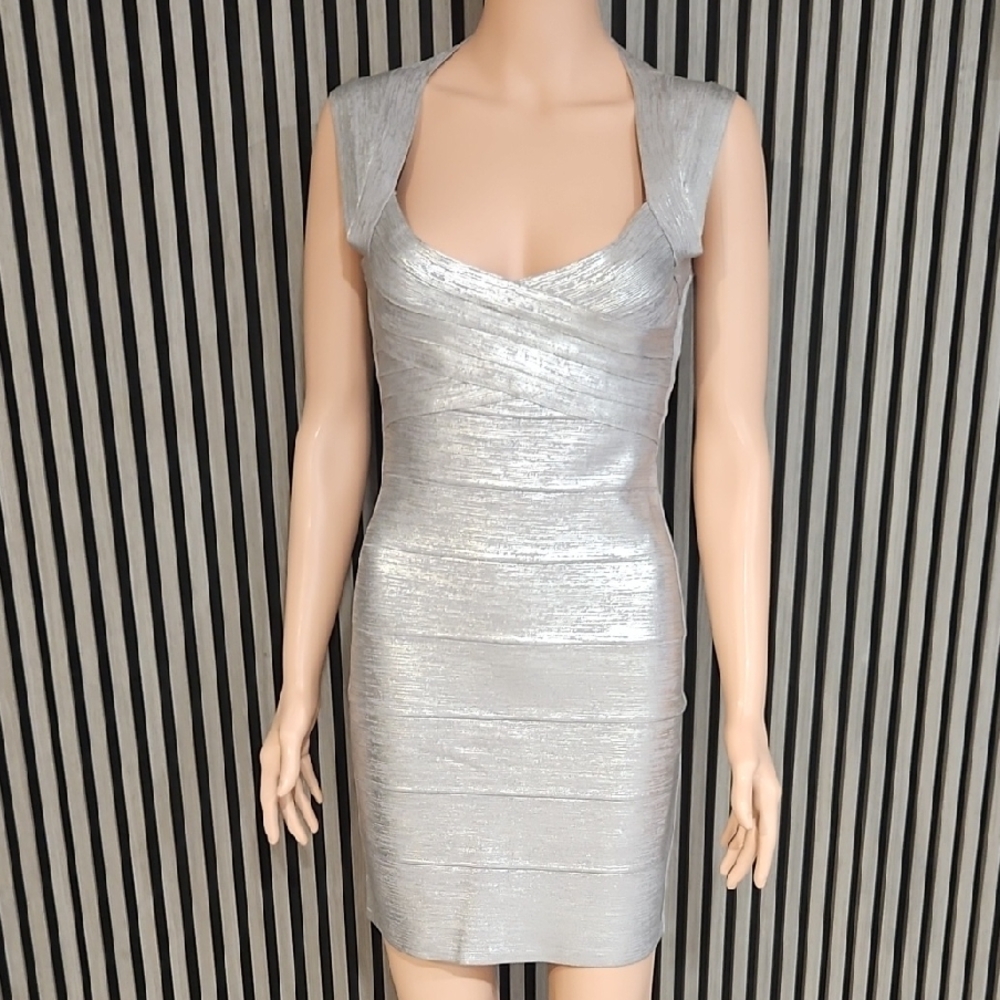 Herve Leger Silver Mini Dress